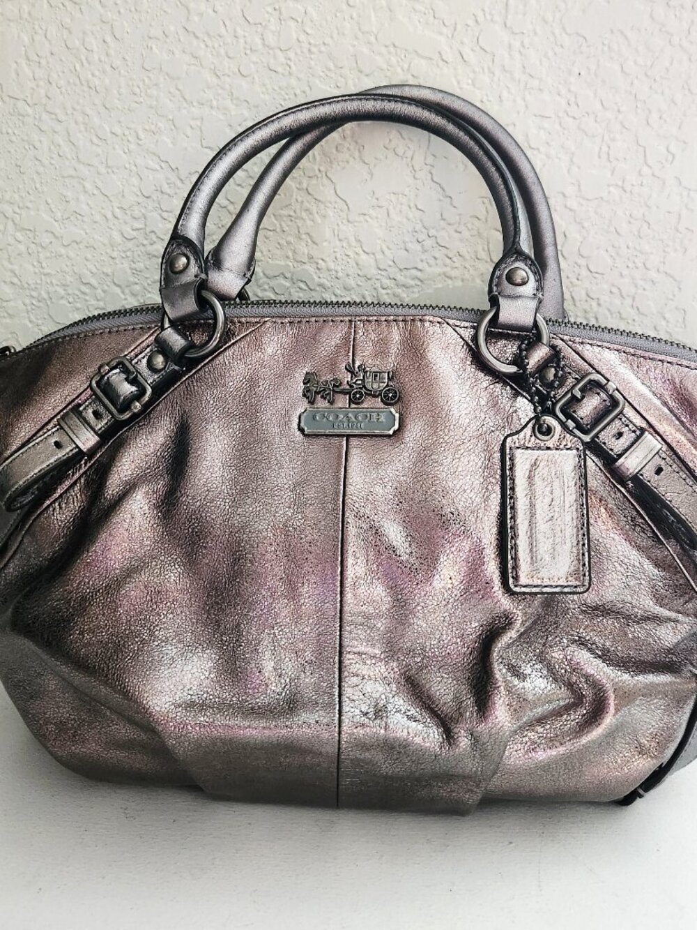Like New Coach Madison Sophia Metallic Pewter Shoulder Bag